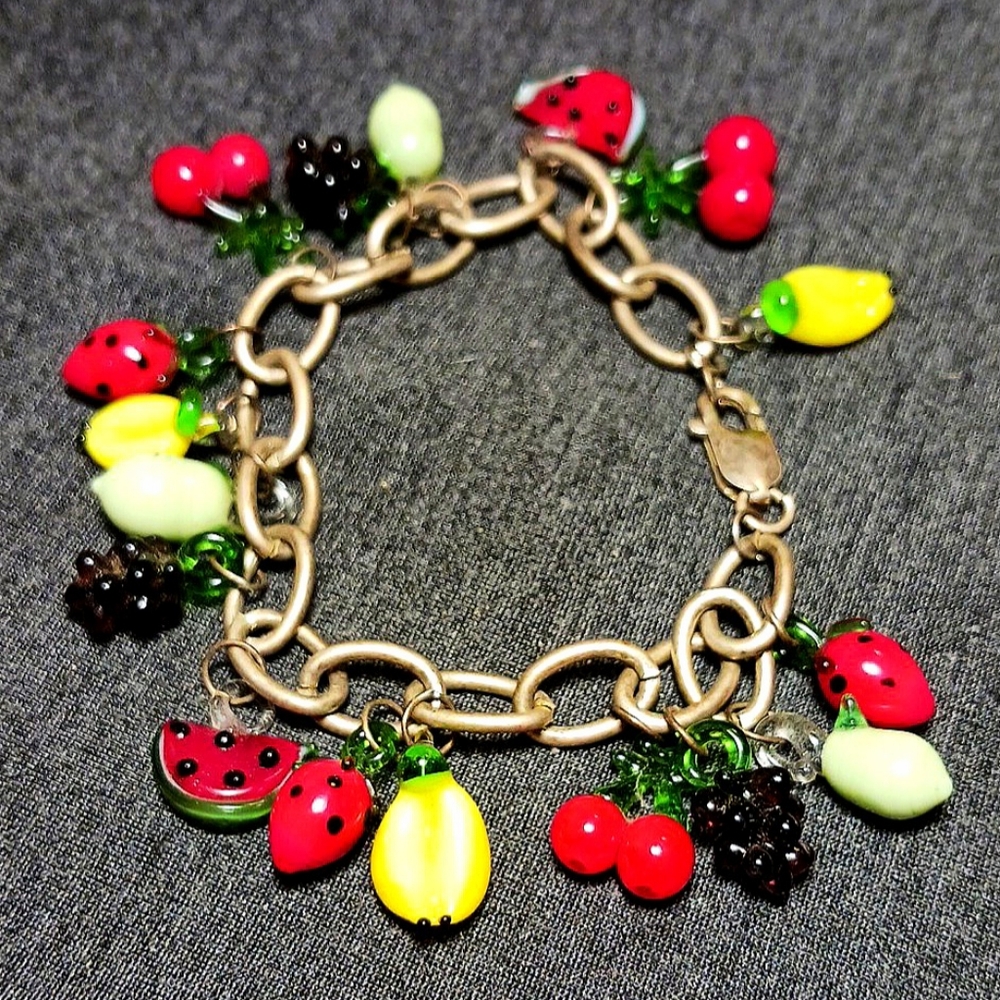 Glass fruit charm bracelet